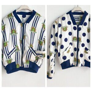 Vintage Reversible NAutical Print Bomber  Jacket M/L